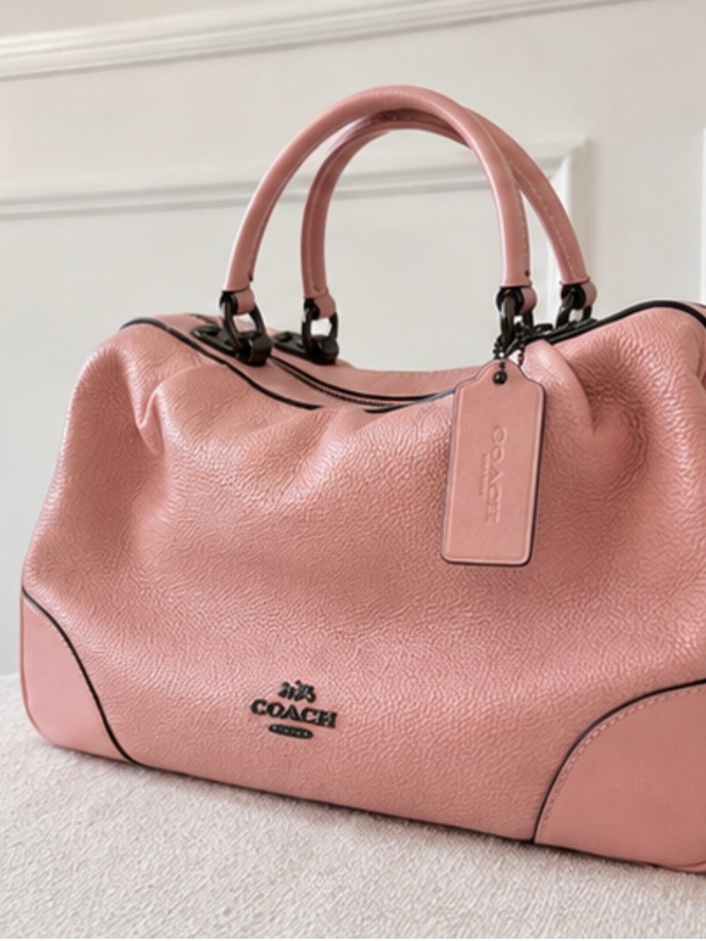 Coach Pink Pebbled Leather Shoulder Satchel with Removable Strap - Picture 2 of 11